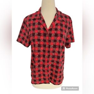 Essential Short Sleeve‎ button down plaid Vintage Women’s shirt Small Petite